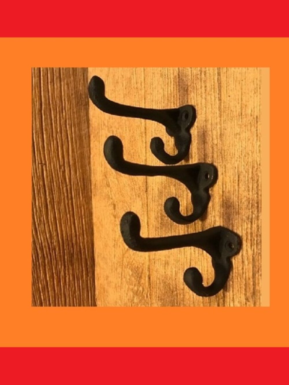 Three (3) Cast Iron Rustic Brown Double Wall Hooks Set of Three (3) 0170-01202